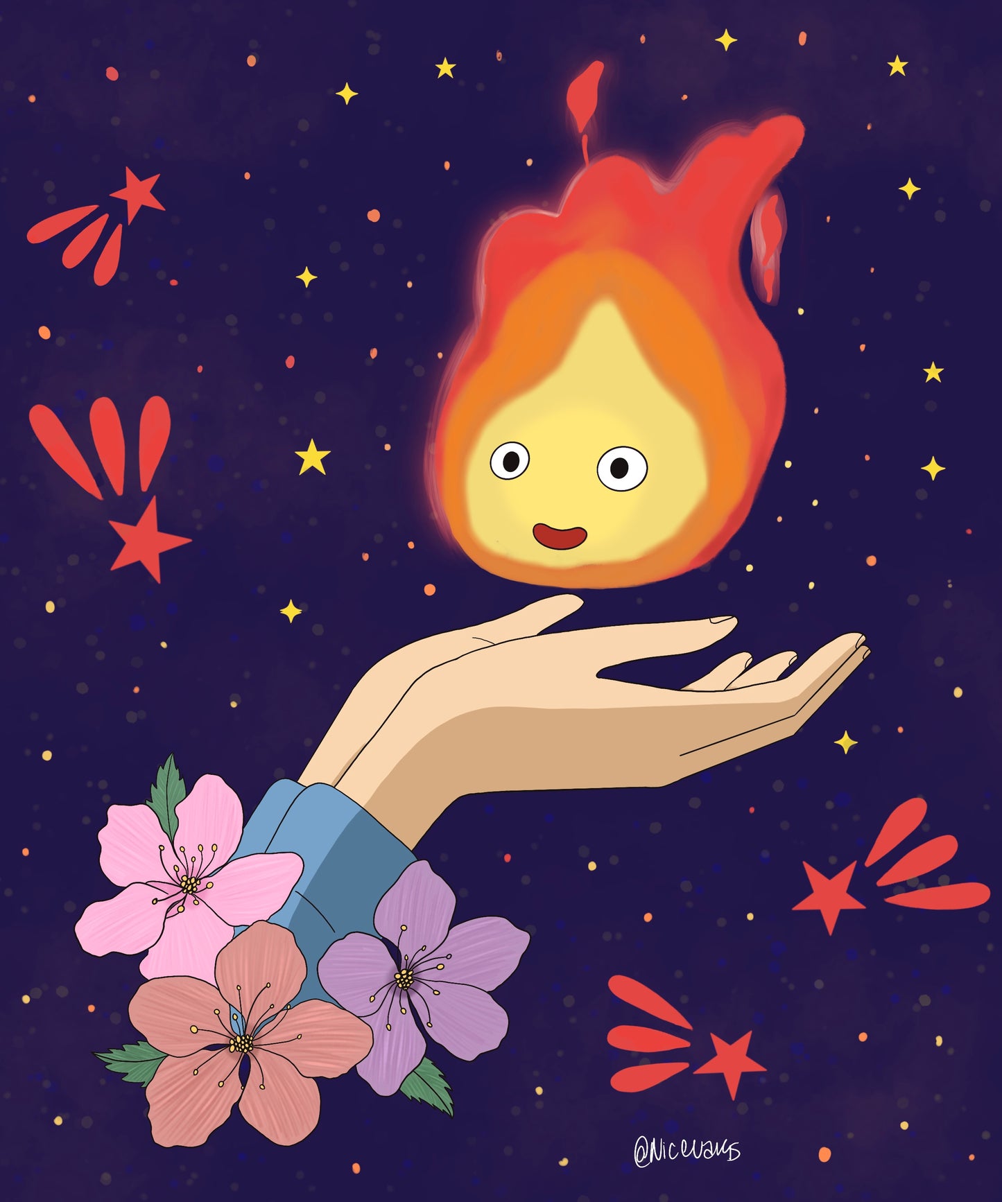 Flame devil floral print